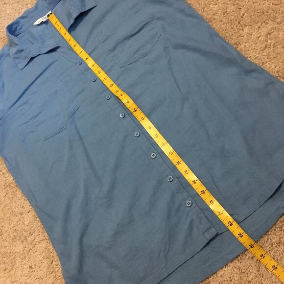 Northern Reflections Blue Linen Blend Sailor Collar Button Down Dress Sh… - Picture 15 of 16